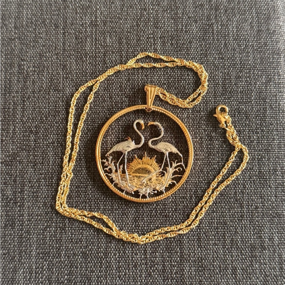 Wyland Gold Flamingo Sunrise Pendant Necklace